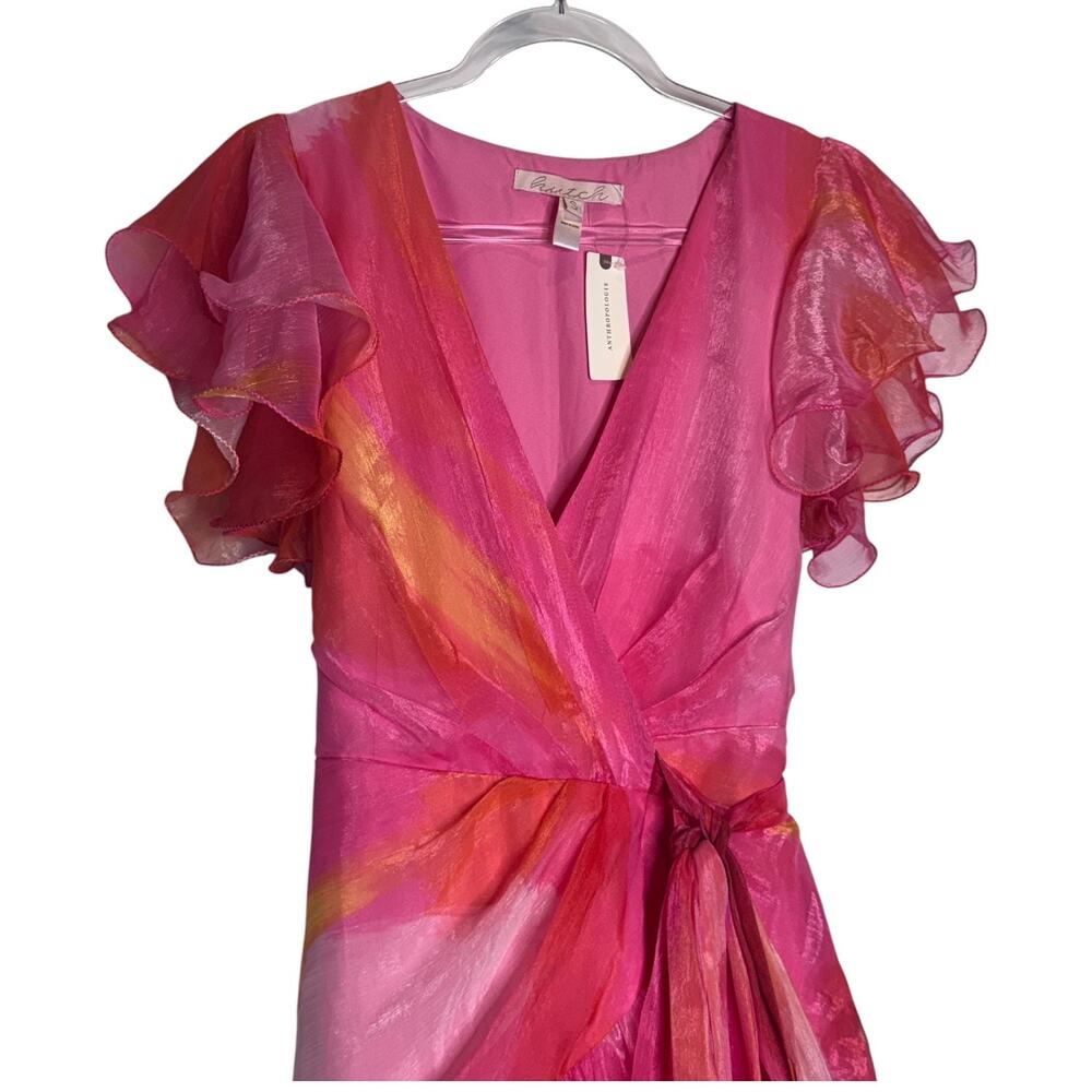 Hutch Anthropologie Watercolor Wrap Maxi Dress Pink Coral Yellow Small NWT - Picture 3 of 16